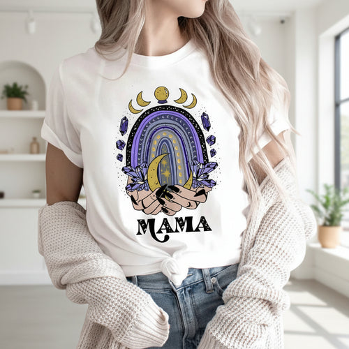 Damen T Shirt aus Baumwolle mit Mondmotiv und Rundhals