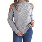 Weißer Damen Sweater mit Twist Muster und schulterfreiem Design
