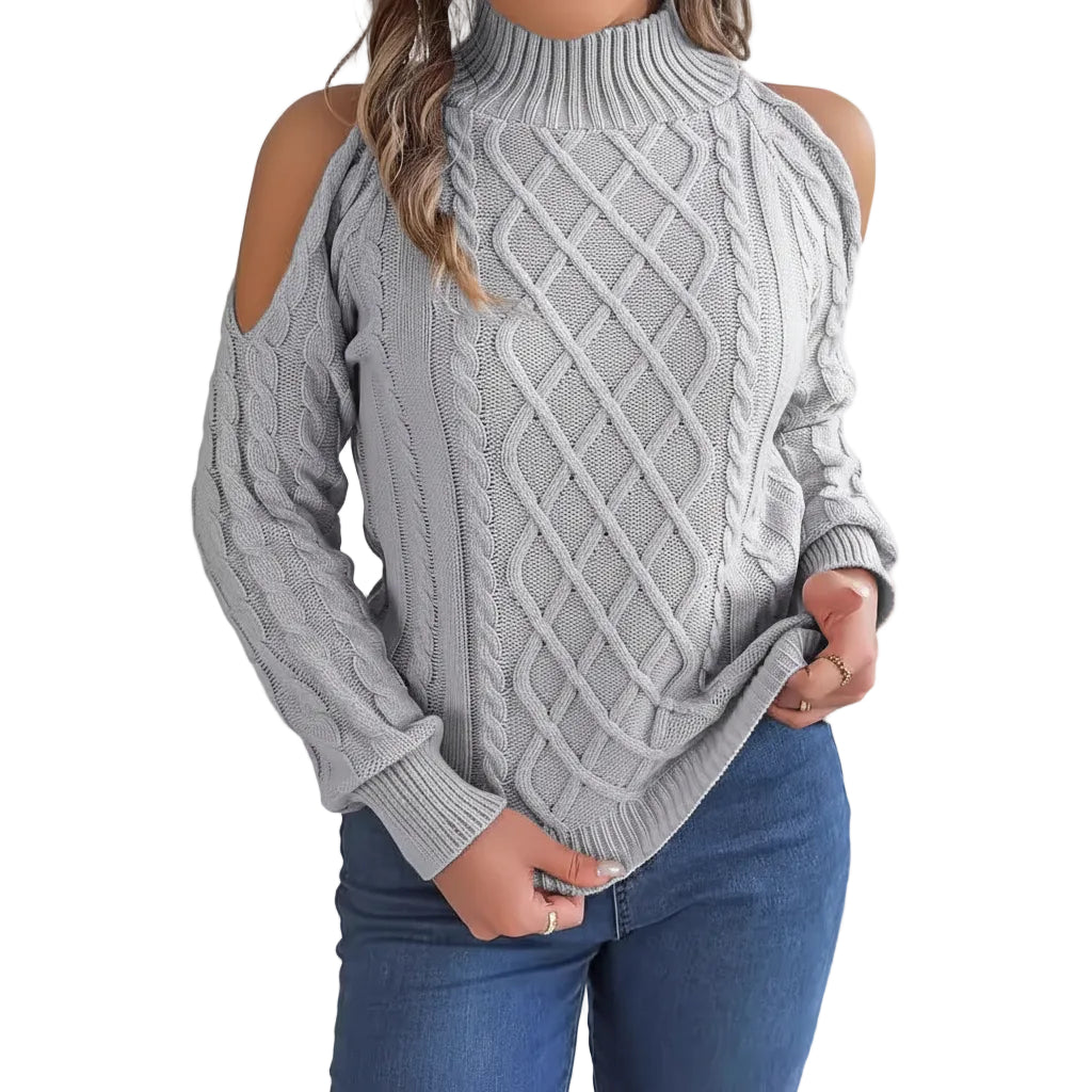 Weißer Damen Sweater mit Twist Muster und schulterfreiem Design