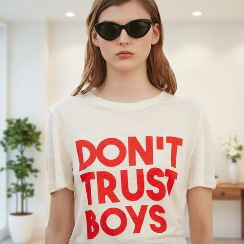 Damen T Shirt aus Baumwolle mit Buchstabenmuster und Rundhals